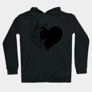 Black Heart with Contour Butterflies Hoodie